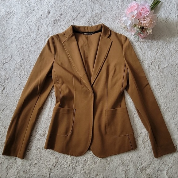 Les Copains Jackets & Blazers - Les Copains Blazer in Cafe Brown with Hidden Single Button & Two Pockets